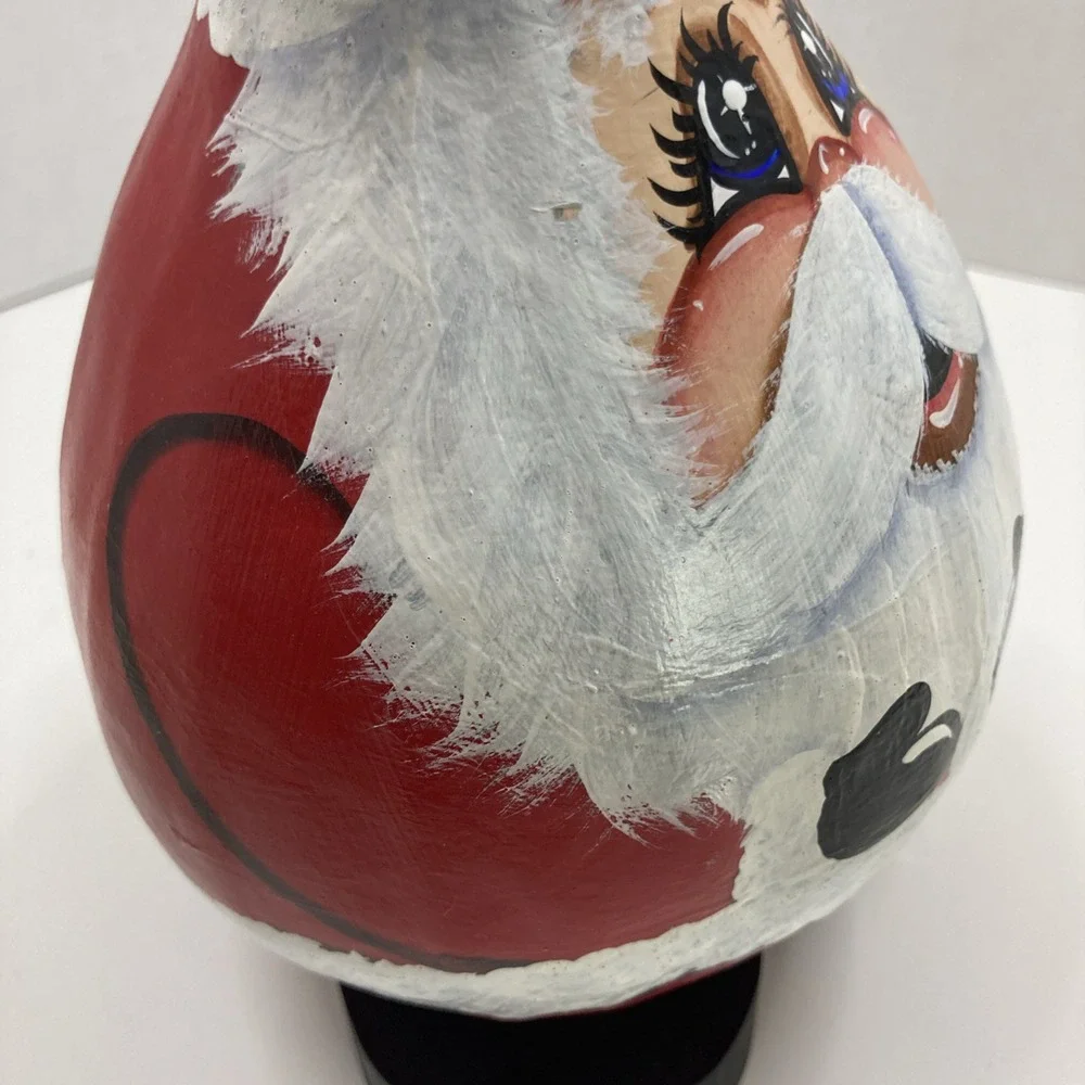 Vtg Hand Painted Real Gourd Folk Art Santa Face Christmas‎ Holiday 12 in